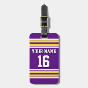 Purple with Yellow White Stripes Team Jersey Luggage Tag