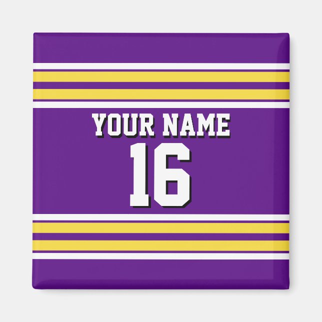 Purple with Yellow White Stripes Team Jersey Magnet (Front)