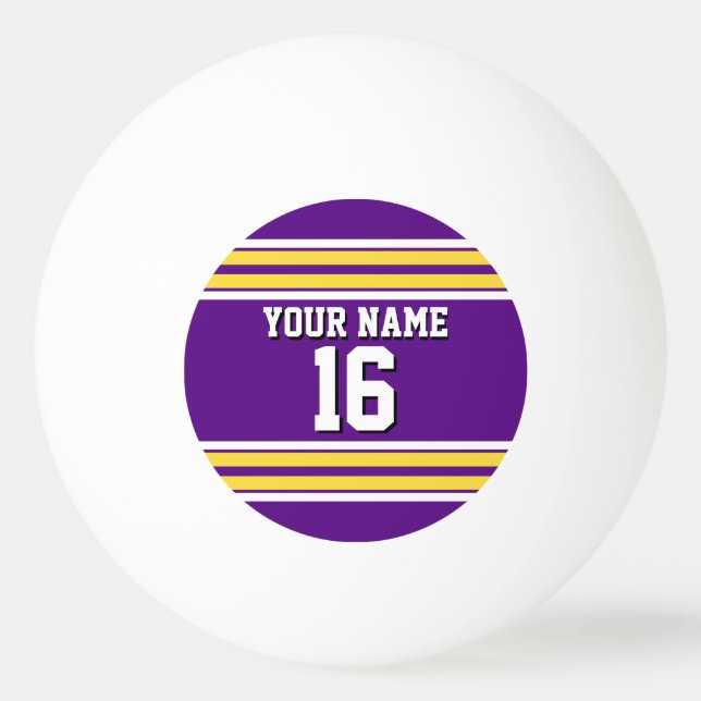 Purple with Yellow White Stripes Team Jersey Ping Pong Ball (Front)