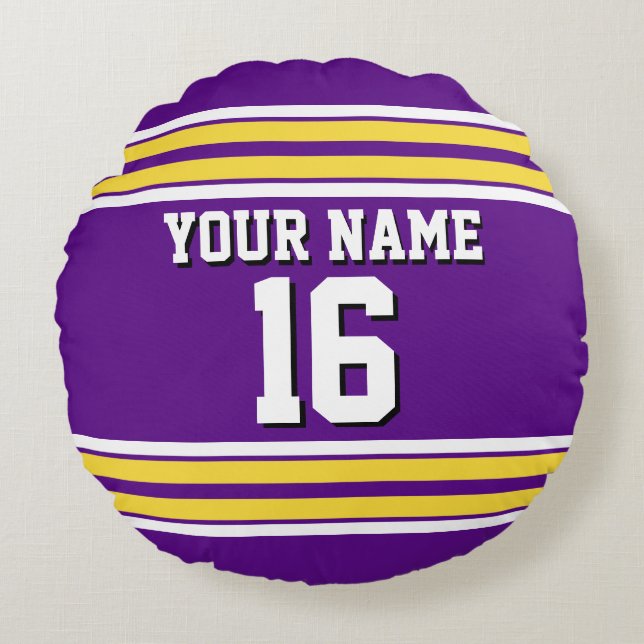 Purple with Yellow White Stripes Team Jersey Round Cushion (Front)