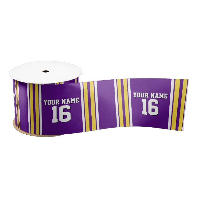 Purple with Yellow White Stripes Team Jersey Satin Ribbon (Spool)