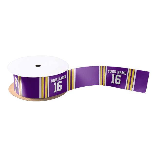 Purple with Yellow White Stripes Team Jersey Satin Ribbon (Spool)