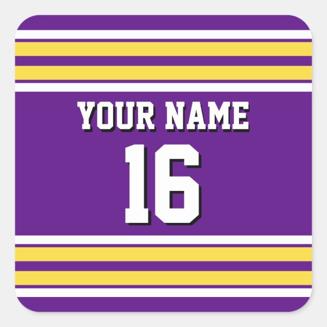 Purple with Yellow White Stripes Team Jersey Square Sticker (Front)
