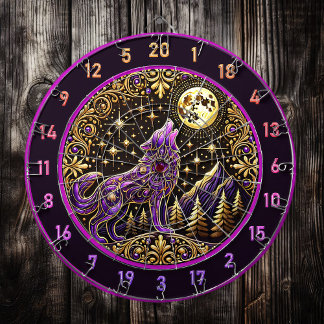 Purple Wolf Against Starry Night Skies Dartboard