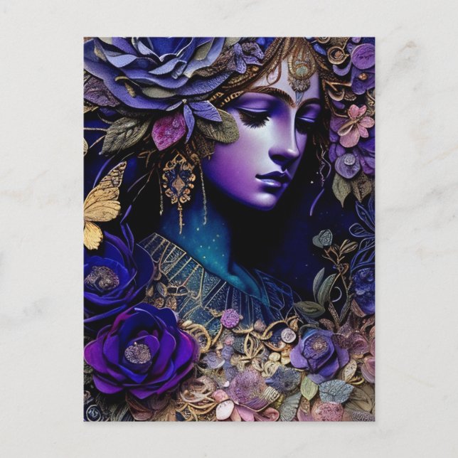 Purple Woman and Flowers Postcard (Front)