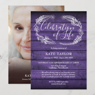 Purple Wood Funeral Celebration of Life Photo  Invitation