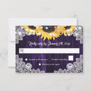 Purple Wood Lace Sunflower Wedding RSVP Cards