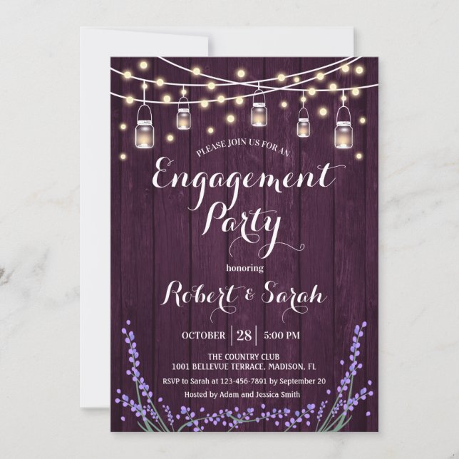 Purple Wood Lights Lavender Engagement Party Invitation (Front)