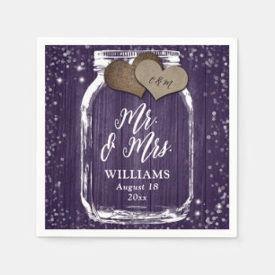 Purple Wood Mason Jar Rustic Mr. & Mrs. Wedding Napkin