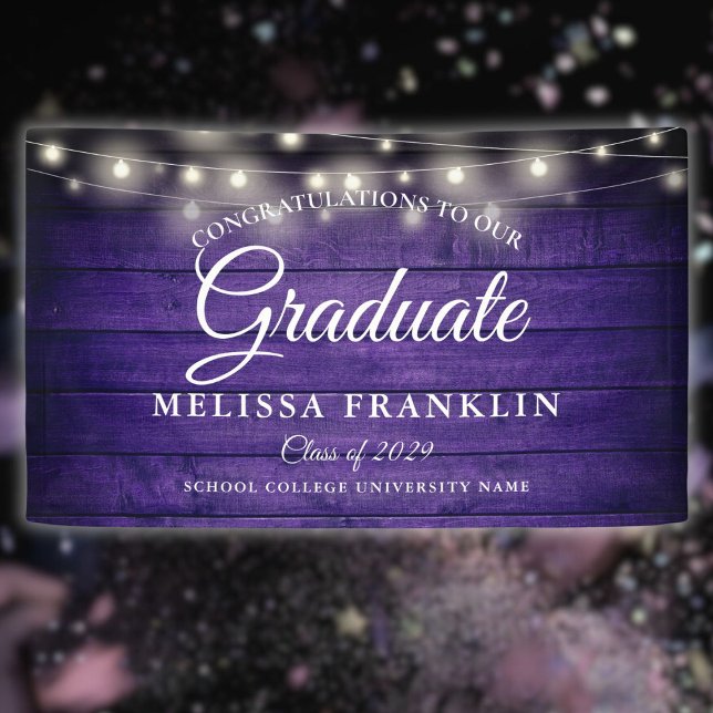 Purple Wood String Lights Graduation Party Banner (Purple Wood String Lights Graduation Party Banner)