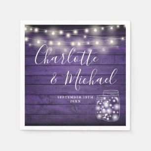 Purple Wood String Lights Mason Jars Wedding Napkin