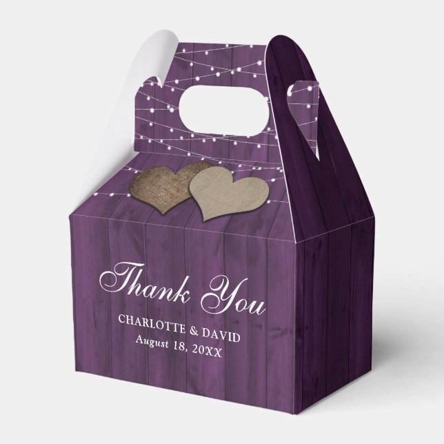 Purple Wood String Lights Wedding Thank You Favour Box (Front Side)