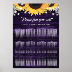 Purple Wood Sunflower Wedding Seating Chart 12