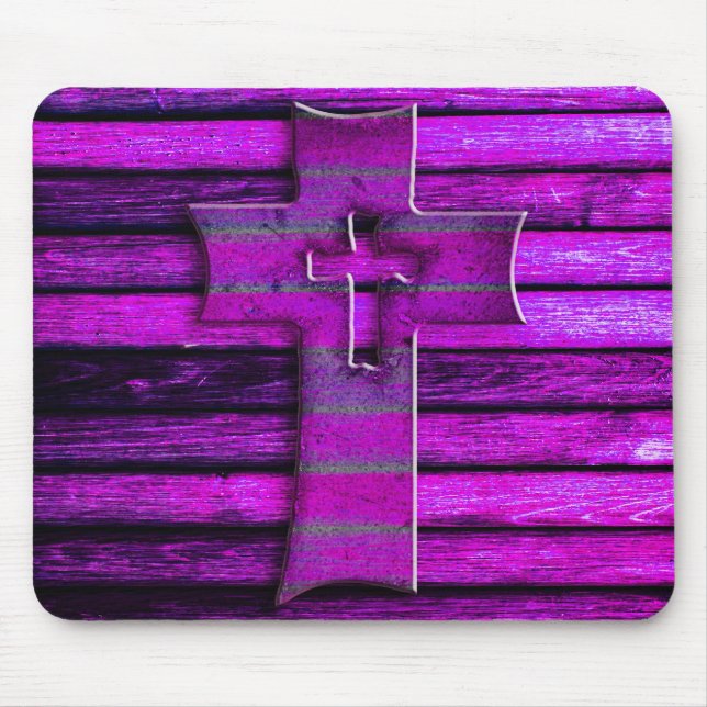 Purple Wooden Cross Mouse Mat (Front)