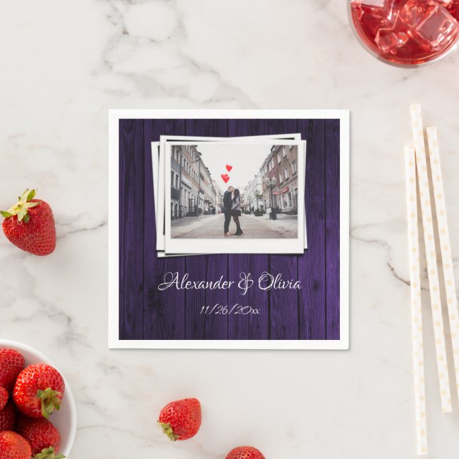 Purple Wooden Photo Bridal Shower Napkins (Insitu)