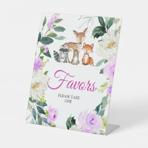 Purple Woodland Animals Baby Shower Favours Sign