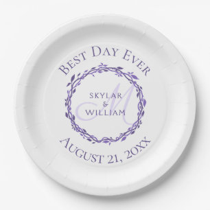 Purple Woodsy Wedding Best Day Ever Decorative Paper Plate