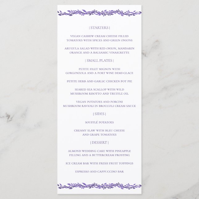 Purple Woodsy Wedding Reception Ultra Violet Menu (Front)
