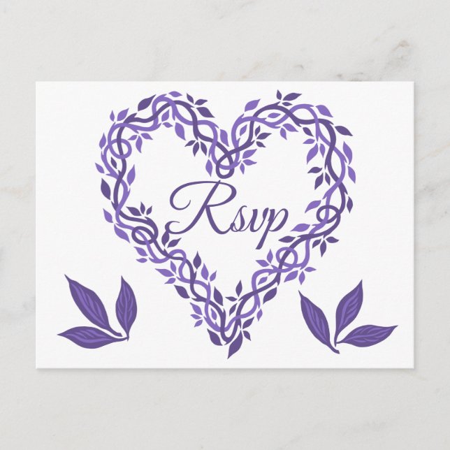 Purple Woodsy Wedding Ultra Violet RSVP Heart Invitation Postcard (Front)