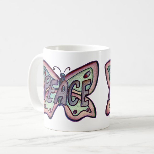 Purple Word Art Purple Butterfly Wings Coffee Cup (Front Left)