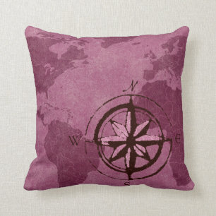 Purple World Map Decor Pillow