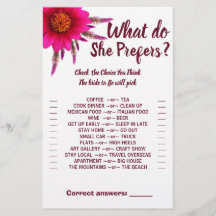 Purple Would She prefer Bridal Shower Game Card