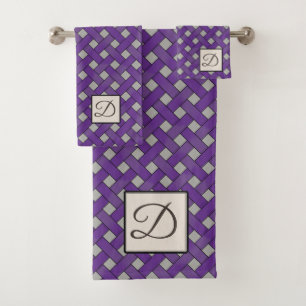 Purple Woven Rattan on Custom Colour with Monogram Bath Towel Set