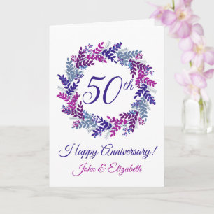 Purple Wreath 50th Wedding Anniversary Card
