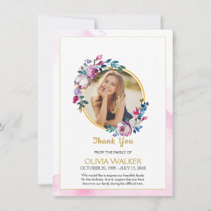 Purple Wreath Funeral Thank You Card