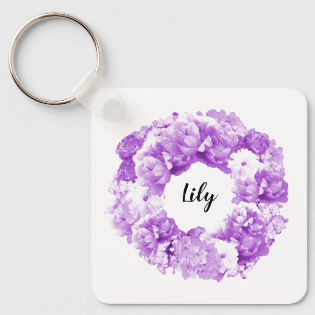 Purple Wreath Personalised Bridesmaid Keychain (Front)