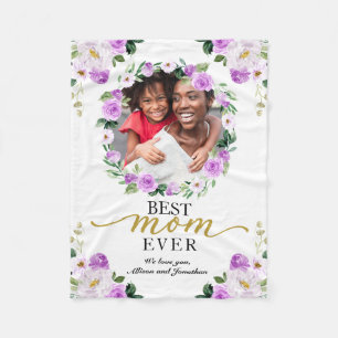Purple Wreath Photo Best Mum Ever Mother's Day Fleece Blanket
