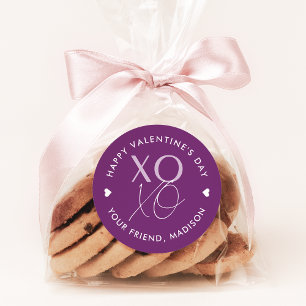 Purple XOXO Personalised Valentine's Day Classic Round Sticker