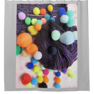 Purple Yarn and Pompoms Shower Curtain