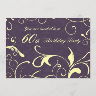 Purple Yellow 60th Birthday Party Invitation Cards
