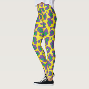 Purple, yellow and green leopard print leggings