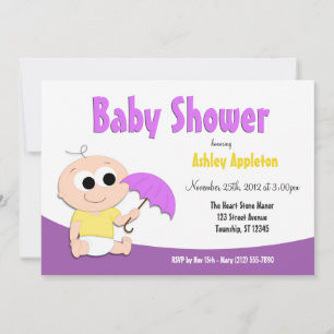 Purple & Yellow Baby Umbrella - Shower Invitations