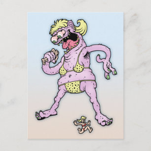 Purple Yellow Bikini Monster Postcard