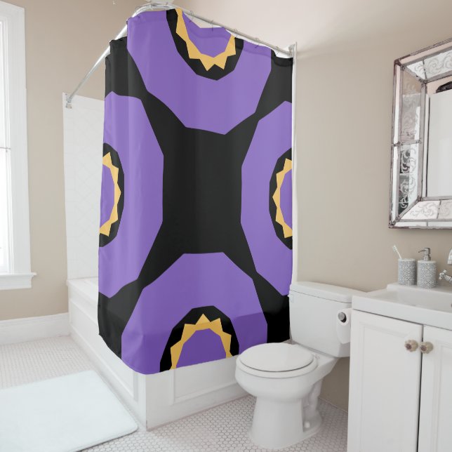 Purple Yellow Black Geo Shower Curtain (In Situ)