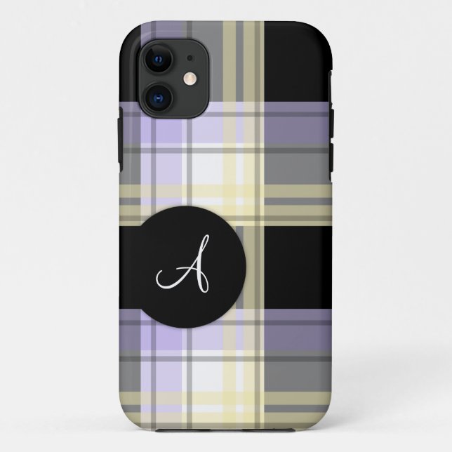 Purple Yellow Black Plaid Monogram iPhone 5 Case (Back)
