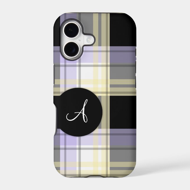 Purple Yellow Black Plaid Monogram iPhone 5 Case (Back)