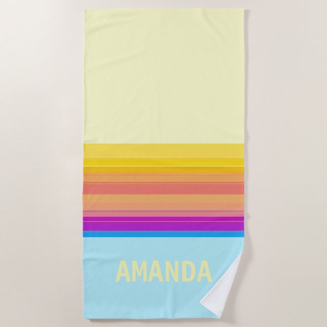 Purple Yellow Blue Stripes Beach Towel (Front)