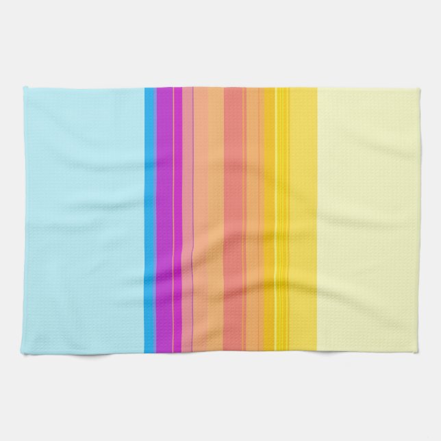 Purple Yellow Blue Stripes Tea Towel (Horizontal)