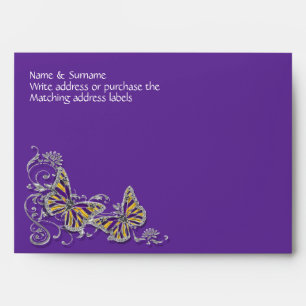 Purple yellow butterfly wedding engagement envelopes