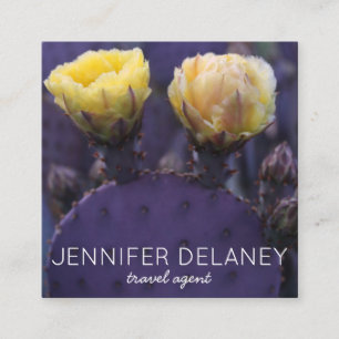 Purple Yellow Cactus Flowers Nature Photo Travel Square Business Card