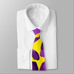 Purple Yellow Camouflage Print Pattern Tie