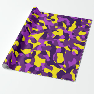 Purple Yellow Camouflage Print Pattern Wrapping Paper