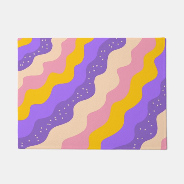 Purple Yellow Celestial Stripe Groovy Abstract  Doormat (Front)