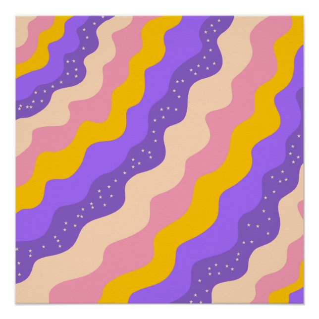 Purple Yellow Celestial Stripe Groovy Abstract  Poster (Front)
