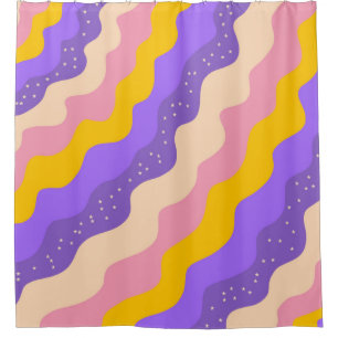 Purple Yellow Celestial Stripe Groovy Abstract  Shower Curtain