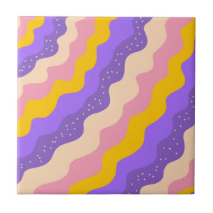 Purple Yellow Celestial Stripe Groovy Abstract Tile